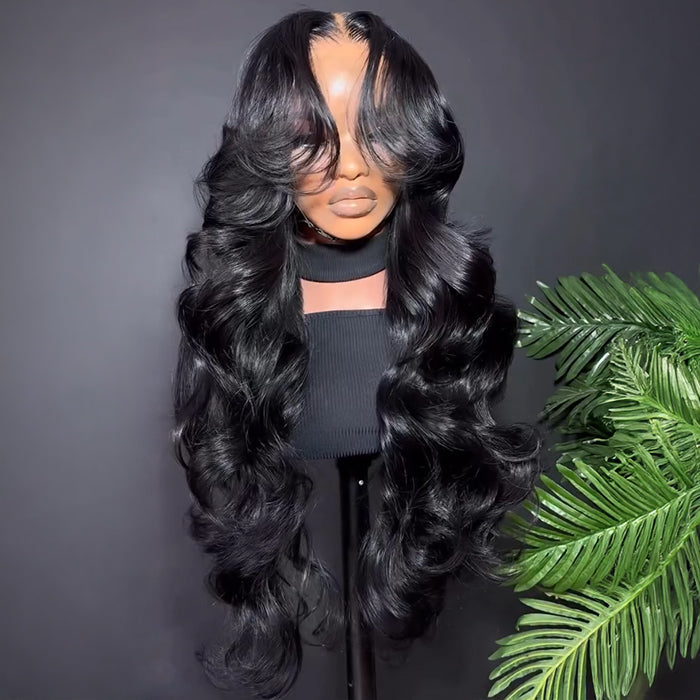 300% Density Face-Framing Curtain Bangs Body Wave Glueless 13x4 HD Lace Front Wigs Human Hair