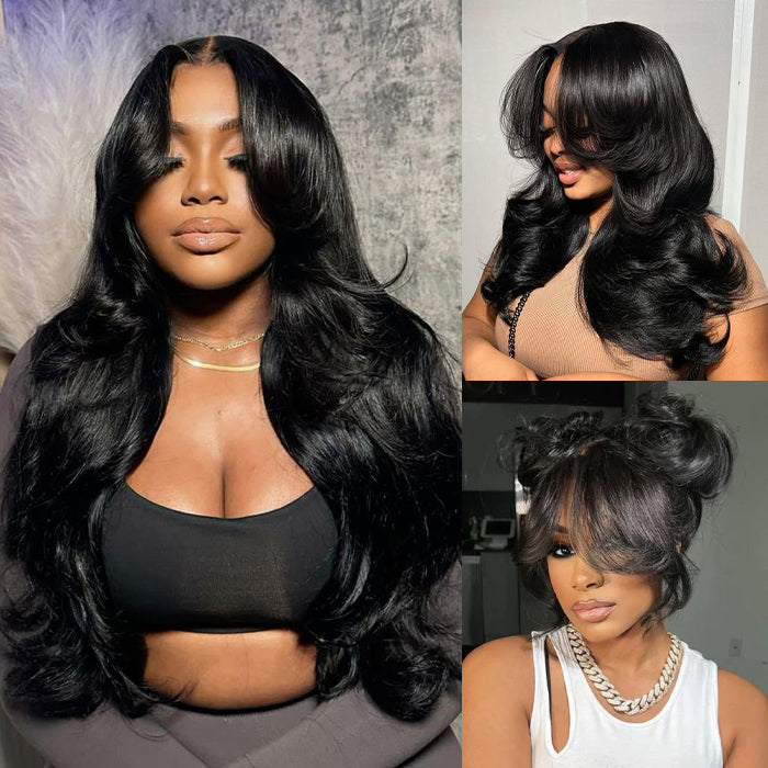 300% Density Face-Framing Curtain Bangs Body Wave Glueless 13x4 HD Lace Front Wigs Human Hair