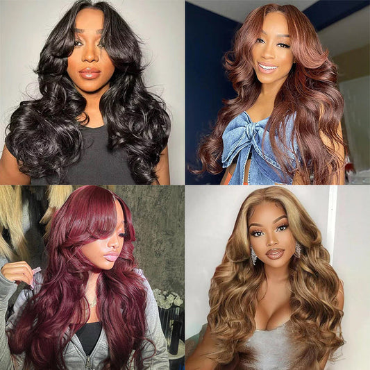 Curtain Bangs Loose Body Wave Wig Glueless 8x5 13x4 HD Lace Front Wigs 250% Density All Head Sizes Fit Cap