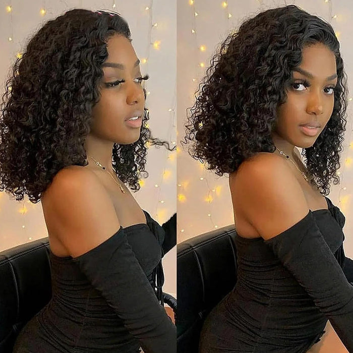 Deep Wave HD Lace Front Bob Wig Pre Plucked Human Hair Lace Wigs For Women 220% Density