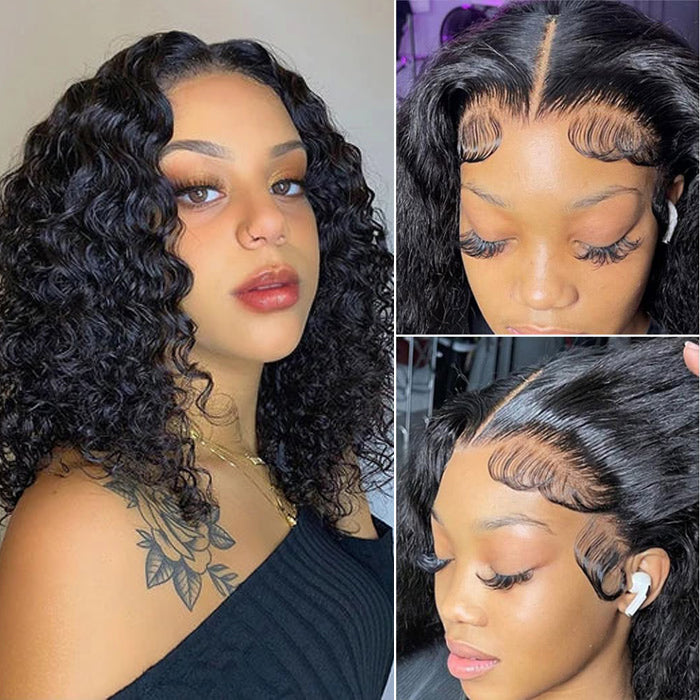 Deep Wave HD Lace Front Bob Wig Pre Plucked Human Hair Lace Wigs For Women 220% Density