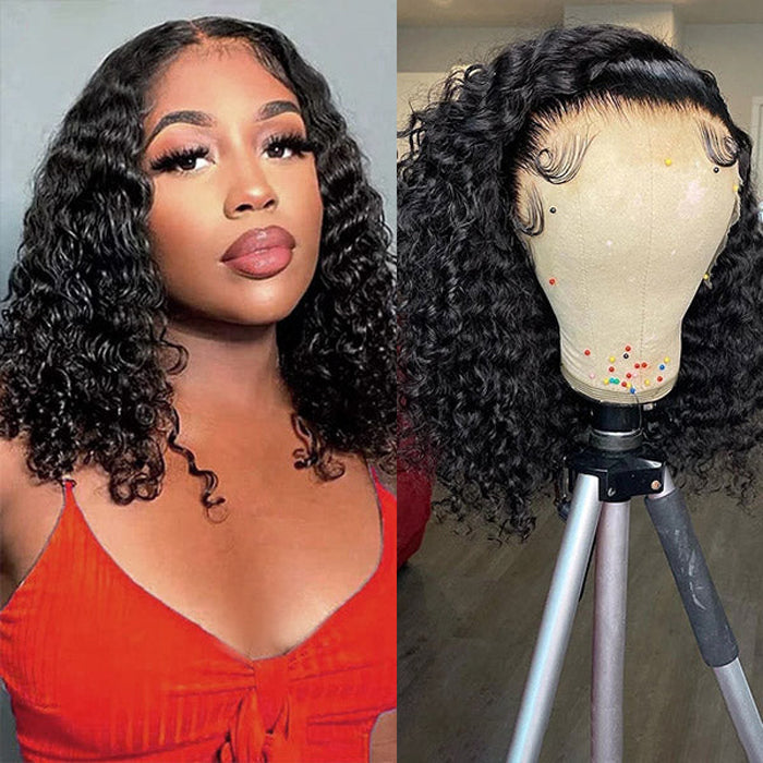 Deep Wave HD Lace Front Bob Wig Pre Plucked Human Hair Lace Wigs For Women 220% Density