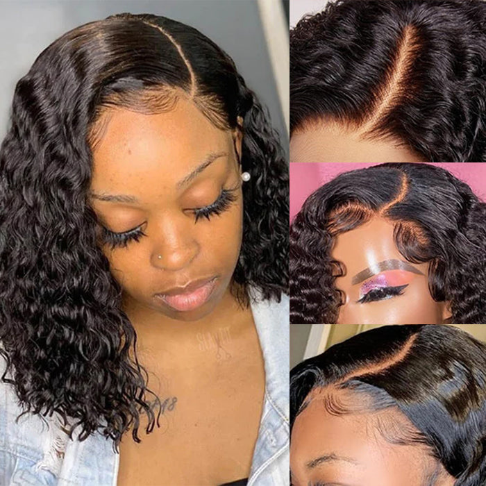 Glueless Asymmetric Side Part Bob Closure Wig Deep Wave 100% Human Hair 220% Density