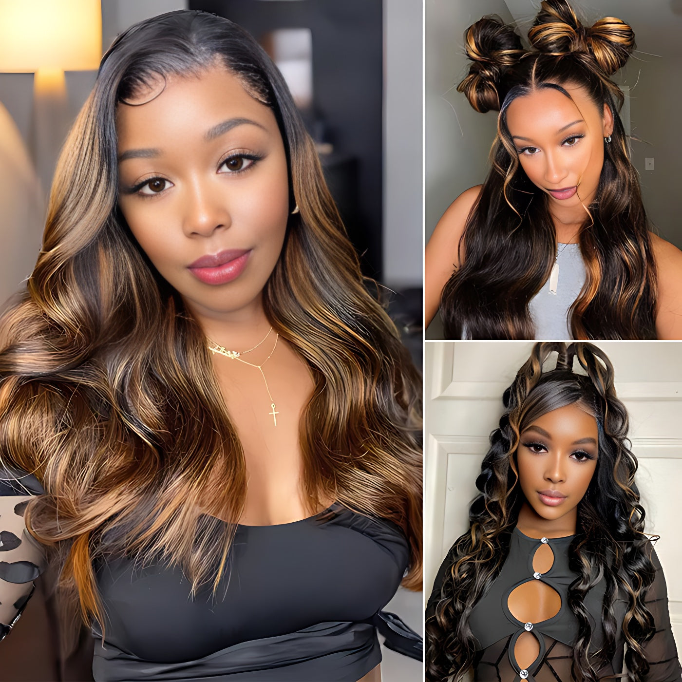 1B/30 Balayage Highlight Colored Body Wave 13x6 HD Lace Frontal Pre Plucked Human Hair Wigs