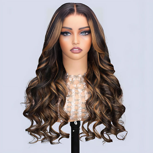 1B/30 Balayage Highlight Colored Body Wave 13x6 HD Lace Frontal Pre Plucked Human Hair Wigs