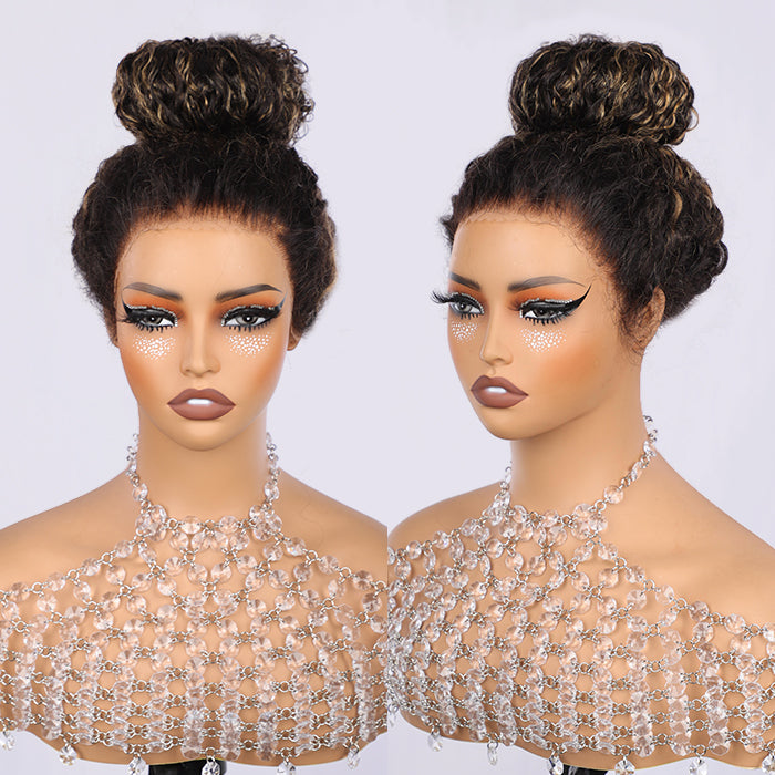 M1b/27 Blonde Highlight Curly Wigs Invisi-String Snug Fit 360 HD Lace Frontal Virgin Human Hair Wig For Women