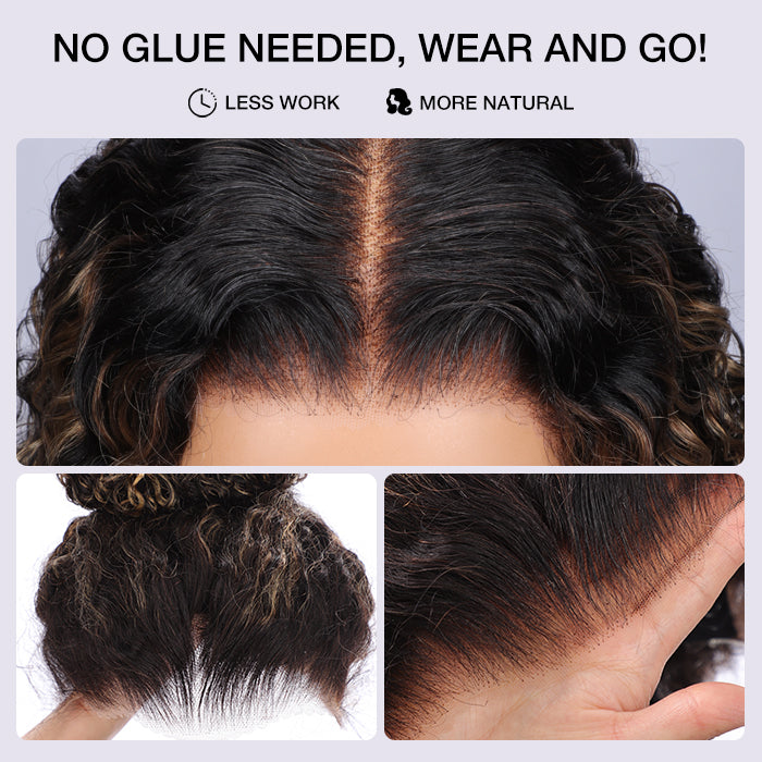 M1b/27 Blonde Highlight Curly Wigs Invisi-String Snug Fit 360 HD Lace Frontal Virgin Human Hair Wig For Women