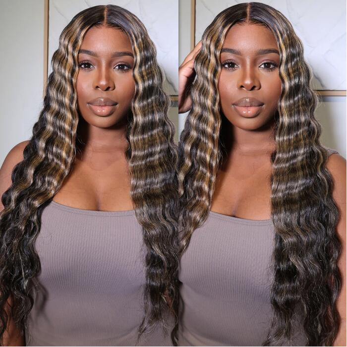 Blonde Highlight 8*5 Pre Cut HD Lace Closure Wigs Glueless Ready & Go Wig #MB/27 Color