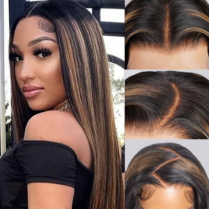 Balayage Highlight 1b/30 Straight HD Lace Frontal Wigs Human Hair Pre Plucked Hairline
