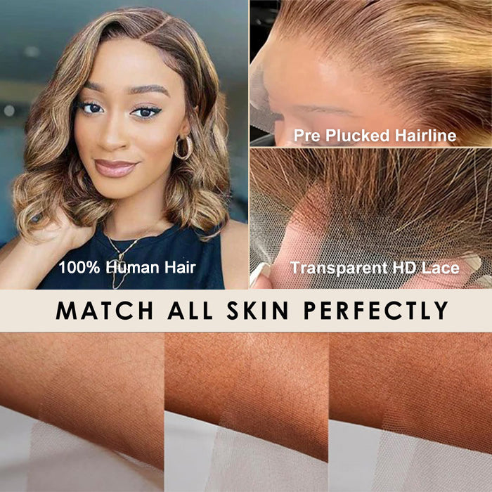 Body Wave P4/27 Highlight Short Bob Wigs 13x4/4x4 Lace Front Human Hair Wigs with Baby Hair Pre Plucked