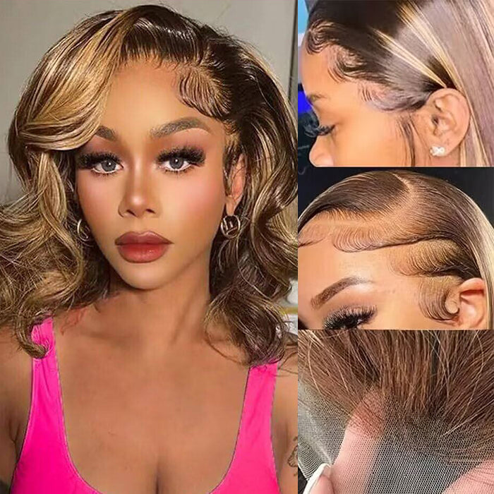 Body Wave P4/27 Highlight Short Bob Wigs 13x4/4x4 Lace Front Human Hair Wigs with Baby Hair Pre Plucked