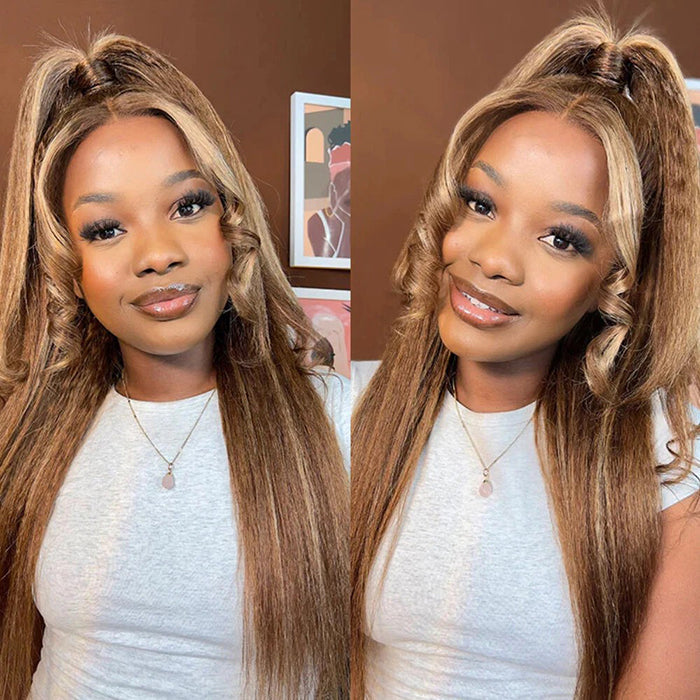 Glueless Kinky Straight Invisible-String Snug Fit 360 Full Lace Pre Plucked & Bleached HD Lace Wigs