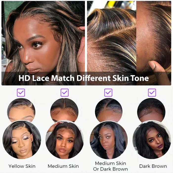 #1b/27 Blonde Highlights 4x4 HD Lace Closure Glueless Human Hair Wig