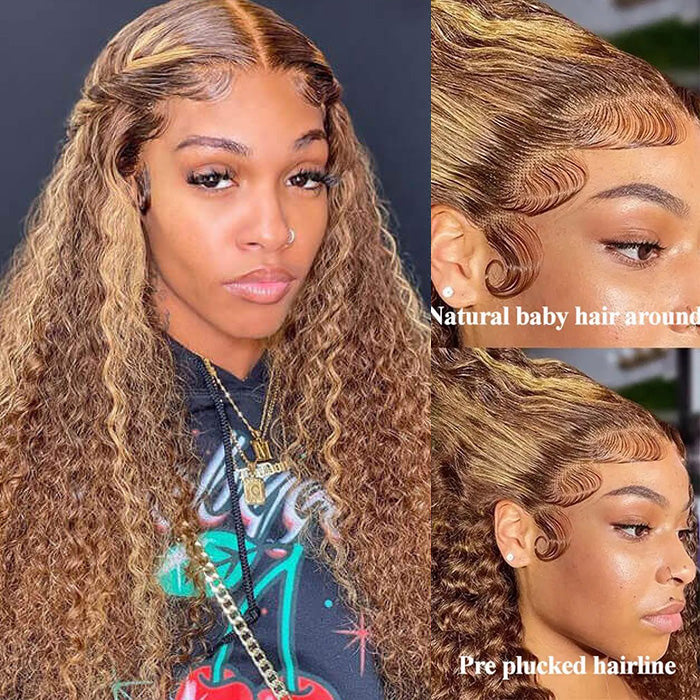 4/27 Honey Blonde Highlight 5x5 HD Transparent Lace Closure Human Hair Wigs