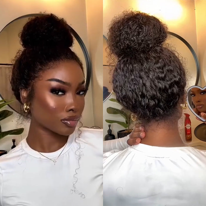 Kinky Edges Glueless 360 Full Lace Frontal Curly Wigs With Invisi-String Affordable Snug Fit Human Hair Wigs Lace Parting Anywhere
