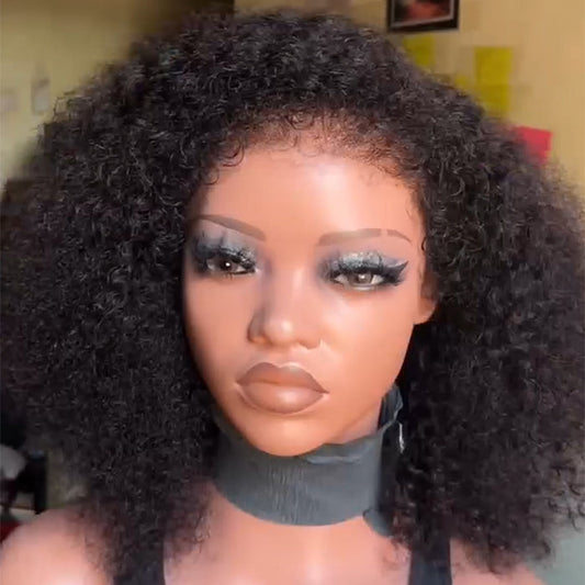 4C Edges Kinky Curly Short Bob Wig Glueless Short Wigs Human Hair For Women