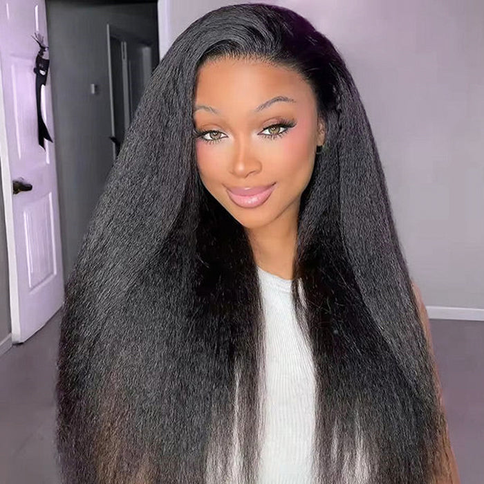 Easy Wear Kinky Straight 3 In 1 Half Wig With Drawstring Comfortable Fit No Glue Needed