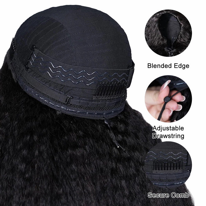 Easy Wear Kinky Straight 3 In 1 Half Wig With Drawstring Comfortable Fit No Glue Needed