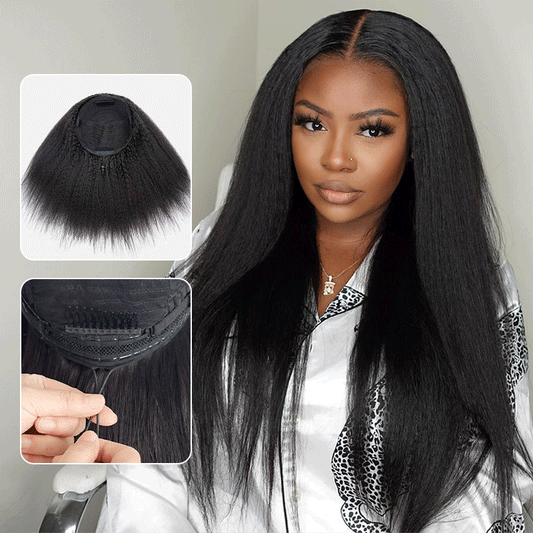 Easy Wear Kinky Straight 3 In 1 Half Wig With Drawstring Comfortable Fit No Glue Needed
