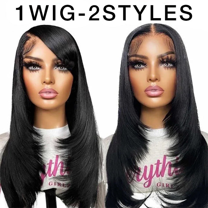 Hermosa Layered Cut Pre-plucked Glueless 13x4 Frontal Lace Wig 100% Human Hair Wigs