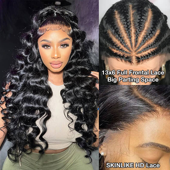 Loose Wave 13x6 Full Lace Frontal Wig Pre Bleached Glueless Lace Human Hair Wigs For Women