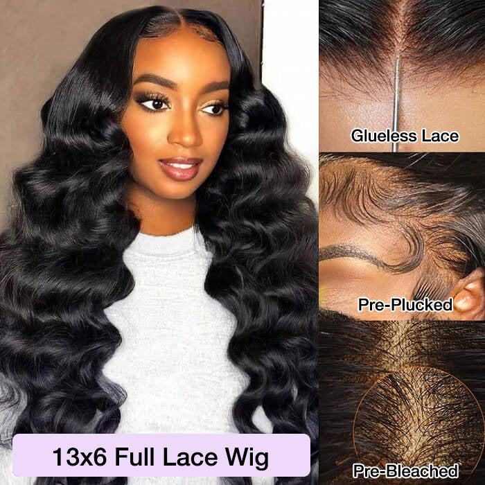 Loose Wave 13x6 Full Lace Frontal Wig Pre Bleached Glueless Lace Human Hair Wigs For Women