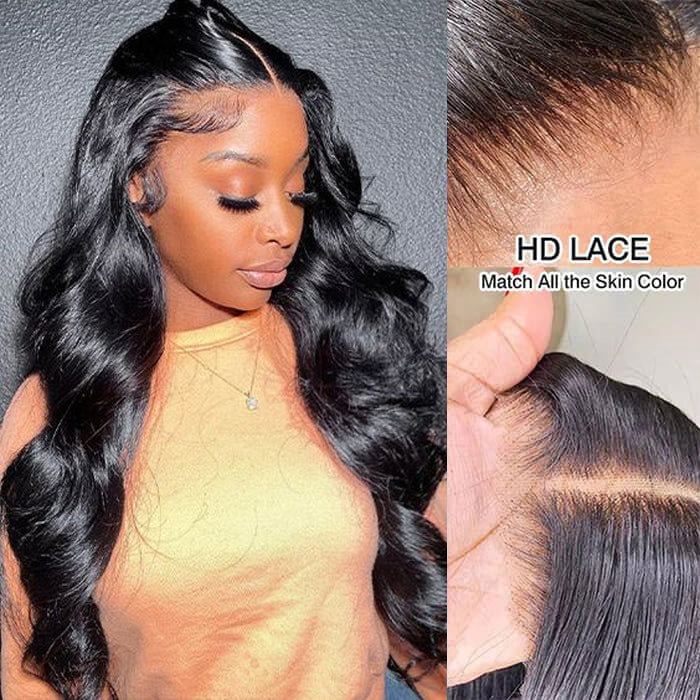 Body Wave Wigs 4x4 HD Invisible Lace Closure Wigs Pre Plucked Glueless Human Hair Wigs