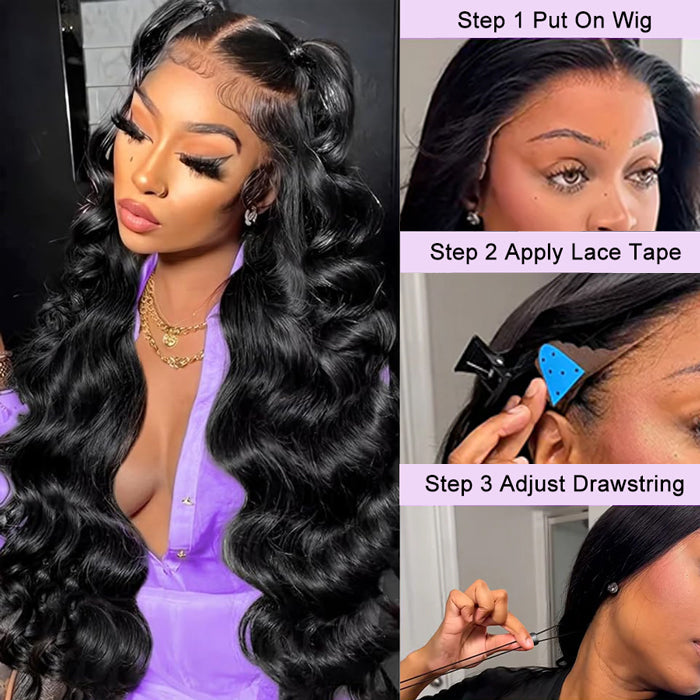 Drawstring Glueless Wig HD Lace Body Wave 13x6 Full Lace Frontal Wigs Friendly To All Heads
