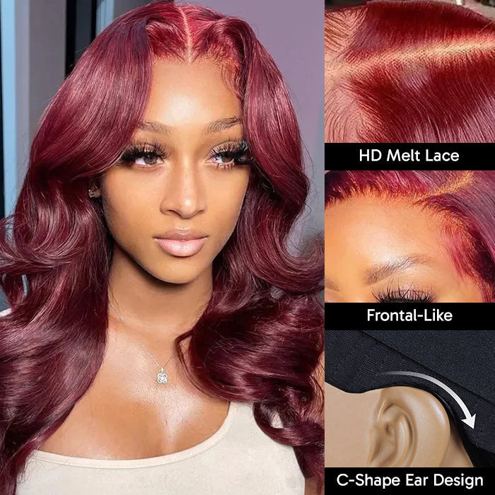 Body Wave Wig 99J Burgundy Color Glueless 8x5 HD Lace Wigs With Pre-Plucked Hairline