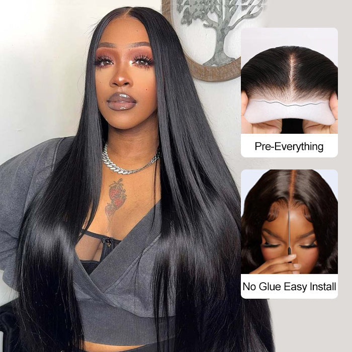 8x5 HD Lace Straight Glueless Wig Pre Bleached Knots Ship In 24H