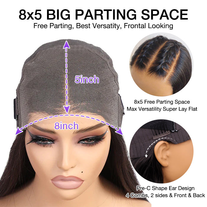 Beginner Friendly Glueless Body Wave 8x5 Ready Go Wig Pre Bleached Small Knots HD Lace Wig