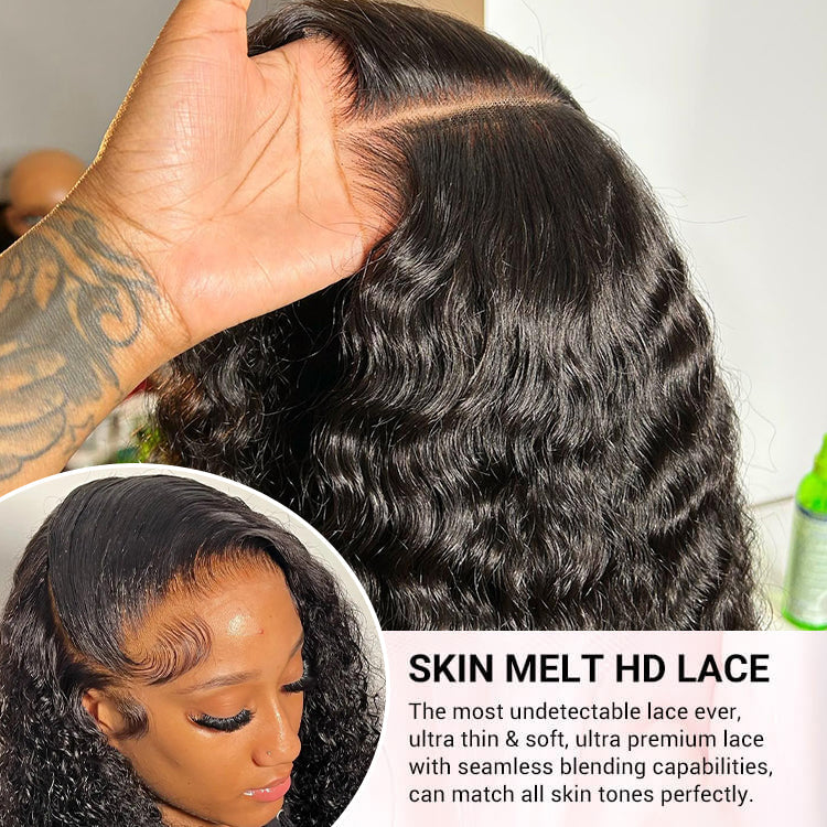 Glueless Water Wave 4x4 HD Invisible Lace Closure Wigs Pre Plucked & Pre Bleached Human Hair Wigs