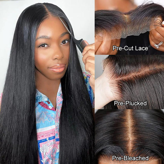 5x5 HD Lace Closure Straight Wigs Human Hair Put On Go Glueless Wigs Human Hair Pre Plucked