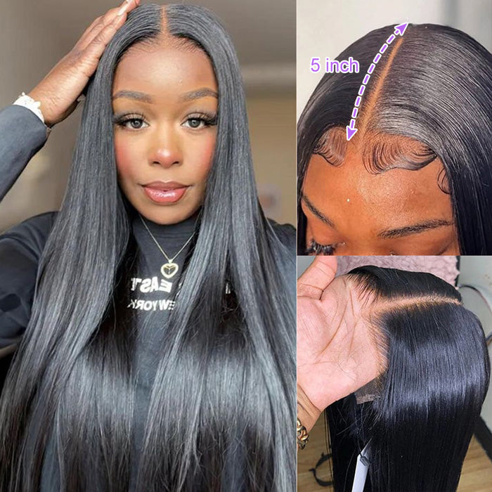 5x5 HD Lace Closure Straight Wigs Human Hair Put On Go Glueless Wigs Human Hair Pre Plucked