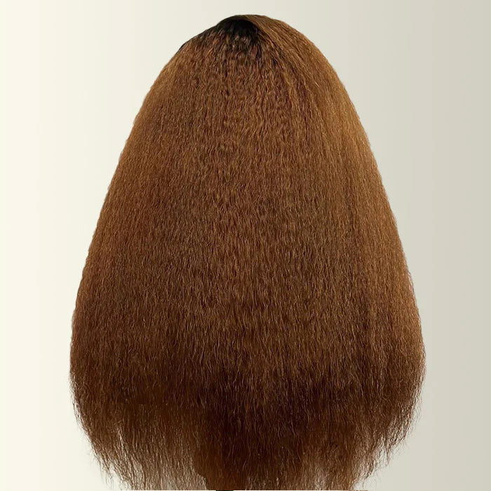 4C Kinky Edges Ombre Brown Color Kinky Straight Wigs Human Hair Pre Plucked HD Transparent 13x4 13x6 Lace Front Wigs with Drawstring Glueless Wig