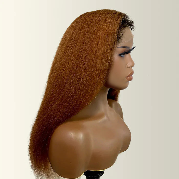 4C Kinky Edges Ombre Brown Color Kinky Straight Wigs Human Hair Pre Plucked HD Transparent 13x4 13x6 Lace Front Wigs with Drawstring Glueless Wig