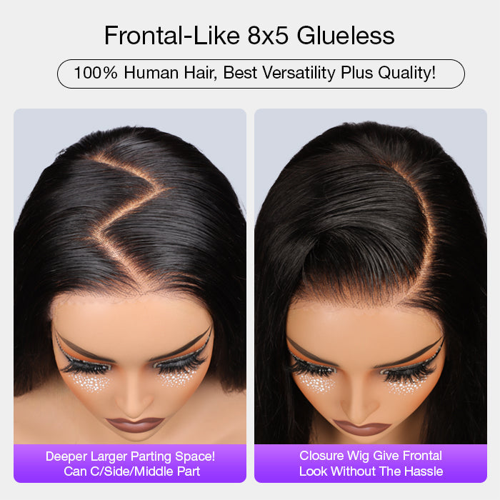 8x5 HD Lace Straight Glueless Wig Pre Bleached Knots Ship In 24H