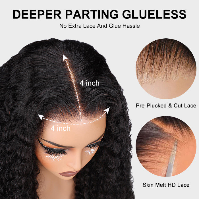 Glueless Water Wave 4x4 HD Invisible Lace Closure Wigs Pre Plucked & Pre Bleached Human Hair Wigs