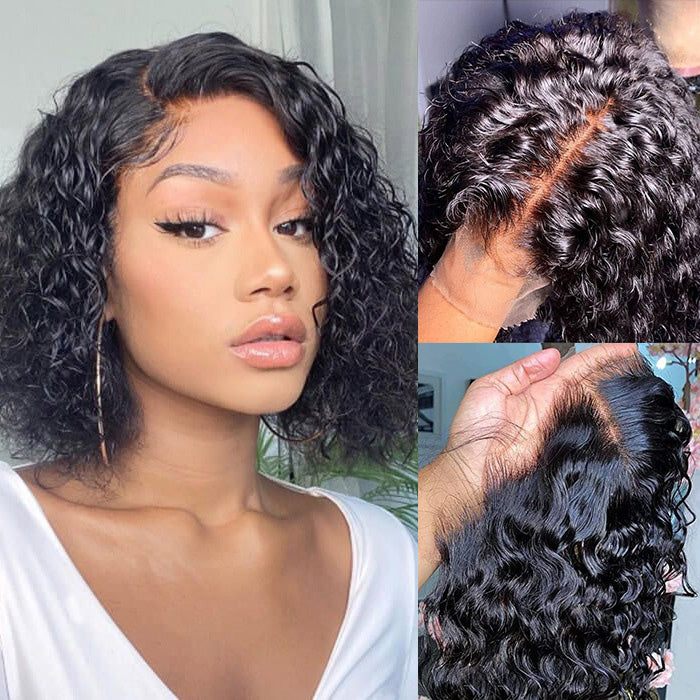 220% Density 4x4/5x5 Lace Closure Bob Wigs Pre Plucked Water Wave Wigs For Black Women