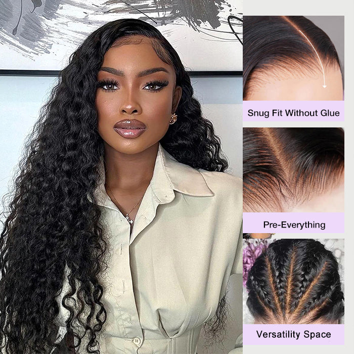 Glueless Water Wave 4x4 HD Invisible Lace Closure Wigs Pre Plucked & Pre Bleached Human Hair Wigs