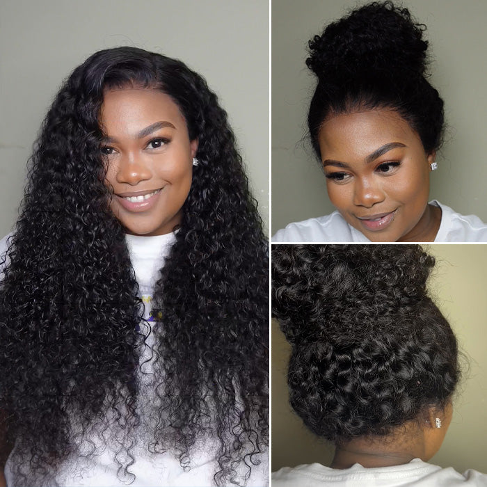 Invisible String Snug Fit 360 Curly Wig Pre Bleached 360 Full Lace Frontal Glueless Wig