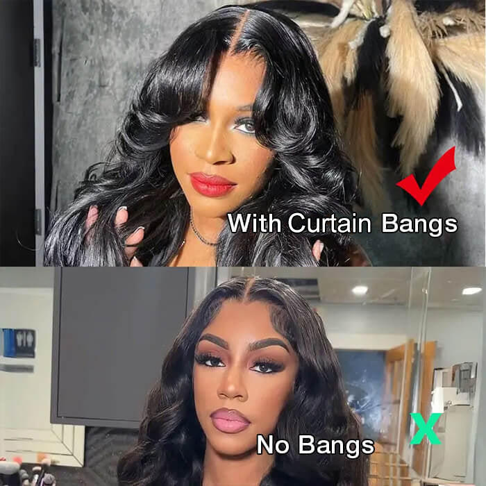 Curtain Bangs Body Wave Glueless 13x4 HD Lace Front Wig for Women 100% Human Hair Pre Plucked Pre Bleached