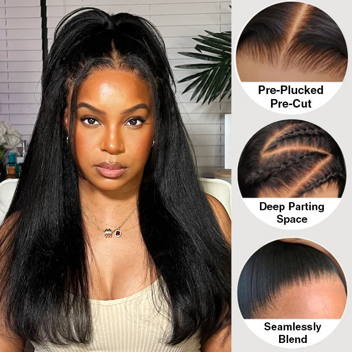 13x4 Lace Frontal Yaki Straight Pre Cut & Pre-Plucked Real Ear To Ear Pre-All Glueless Wig