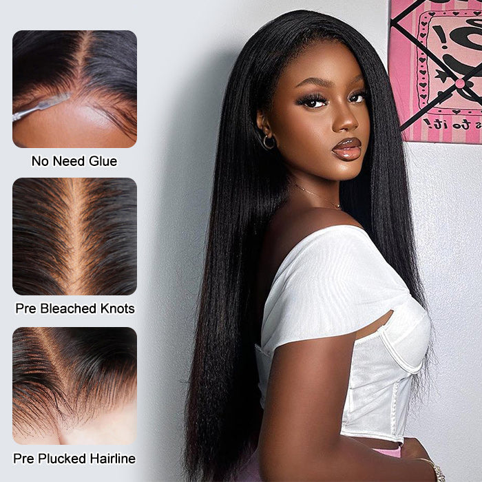 13x4 Lace Frontal Yaki Straight Pre Cut & Pre-Plucked Real Ear To Ear Pre-All Glueless Wig