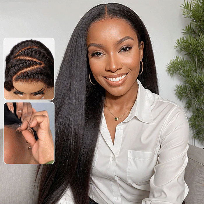 13x4 Lace Frontal Yaki Straight Pre Cut & Pre-Plucked Real Ear To Ear Pre-All Glueless Wig