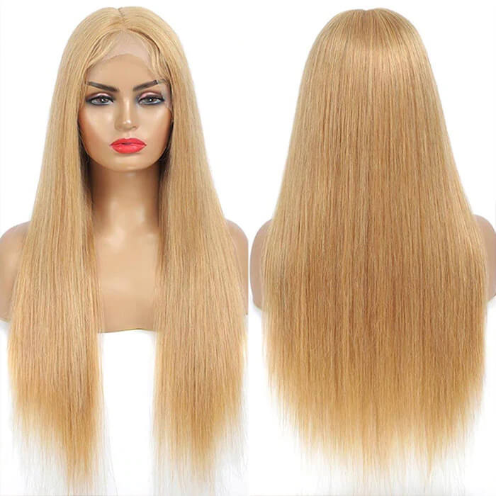 Honey Blonde 13x4 HD Transparent Lace Front Wig #27 Blonde Colored Human Hair Frontal Wig
