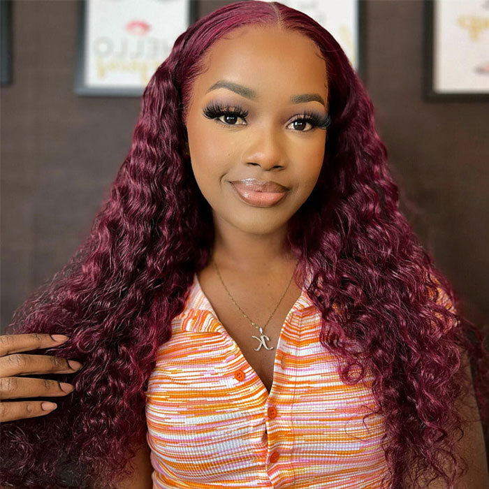 99J Burgundy 4x4 HD Lace Closure Human Hair Wig with Pre Plucked Hairline