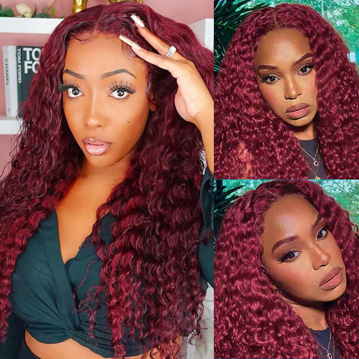 99J Burgundy 4x4 HD Lace Closure Human Hair Wig with Pre Plucked Hairline