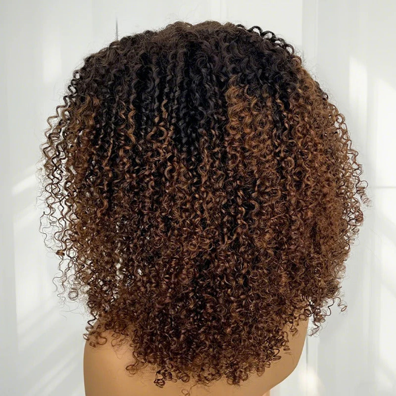 14'' = $99 1B/30 Ombre Colored Kinky Curly Bob Human Hair HD Lace Front Wigs 180% Density Pre Plucked Glueless HD Lace Wigs