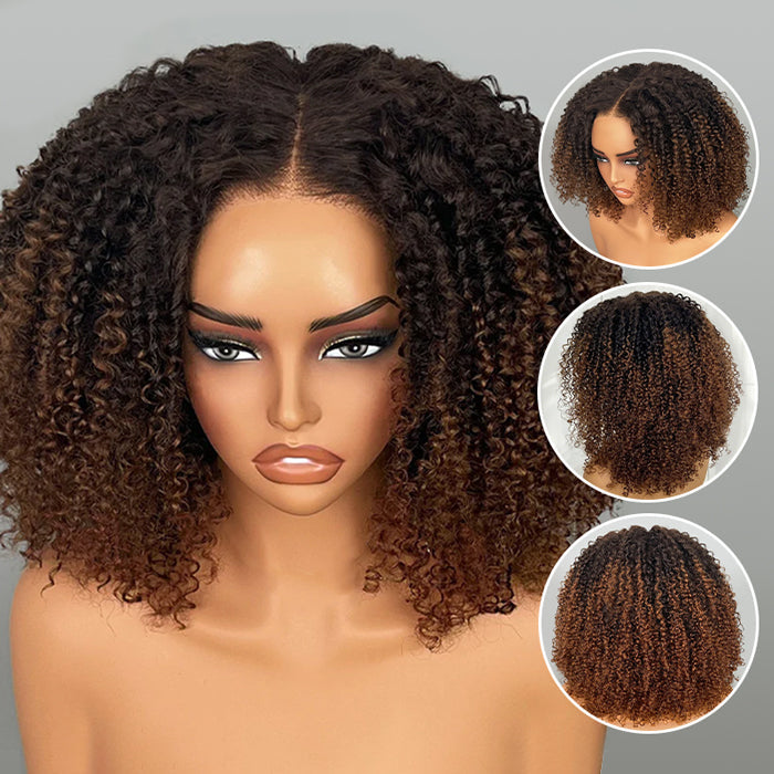 14'' = $99 1B/30 Ombre Colored Kinky Curly Bob Human Hair HD Lace Front Wigs 180% Density Pre Plucked Glueless HD Lace Wigs
